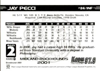 2001 Grandstand Midland RockHounds #24 Jay Pecci Back