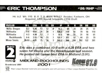 2001 Grandstand Midland RockHounds #26 Eric Thompson Back