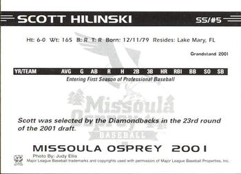 2001 Grandstand Missoula Osprey #NNO Scott Hilinski Back