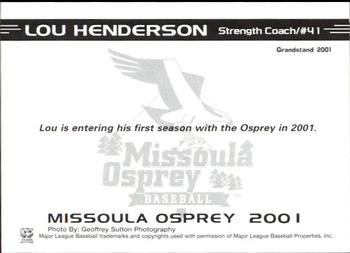 2001 Grandstand Missoula Osprey #NNO Lou Henderson Back