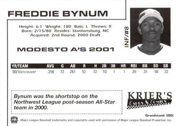 2001 Grandstand Modesto A's #8 Freddie Bynum Back
