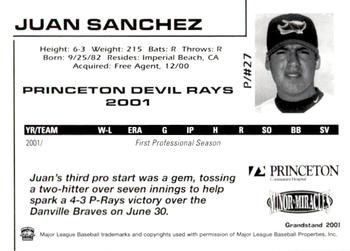 2001 Grandstand Princeton Devil Rays #NNO Juan Sanchez Back