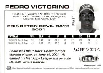 2001 Grandstand Princeton Devil Rays #NNO Pedro Victorino Back