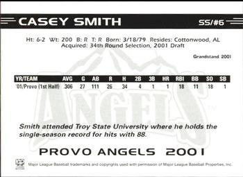 2001 Grandstand Provo Angels #6 Casey Smith Back