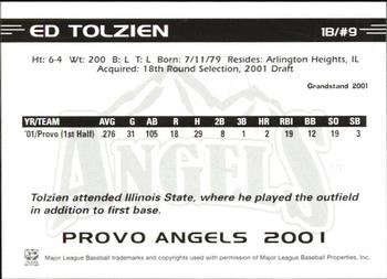 2001 Grandstand Provo Angels #9 Ed Tolzien Back