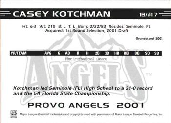 2001 Grandstand Provo Angels #17 Casey Kotchman Back