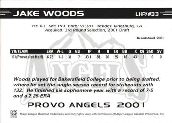 2001 Grandstand Provo Angels #33 Jake Woods Back