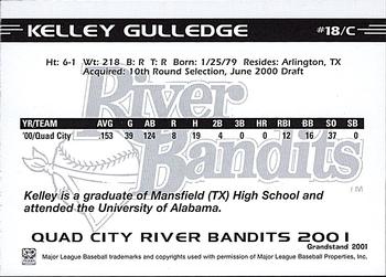 2001 Grandstand Quad City River Bandits #NNO Kelley Gulledge Back