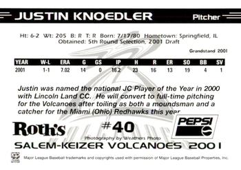 2001 Grandstand Salem-Keizer Volcanoes #40 Justin Knoedler Back