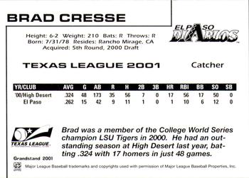 2001 Grandstand Texas League Top Prospects #NNO Brad Cresse Back