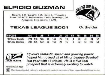 2001 Grandstand Texas League Top Prospects #NNO Elpidio Guzman Back