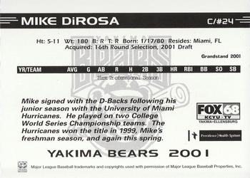 2001 Grandstand Yakima Bears #NNO Mike DiRosa Back