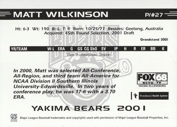2001 Grandstand Yakima Bears #NNO Matt Wilkinson Back