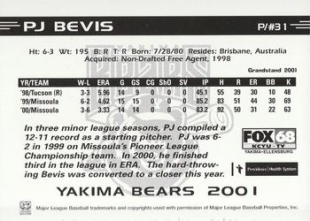2001 Grandstand Yakima Bears #NNO P.J. Bevis Back