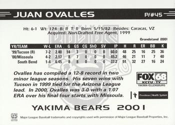 2001 Grandstand Yakima Bears #NNO Juan Ovalles Back