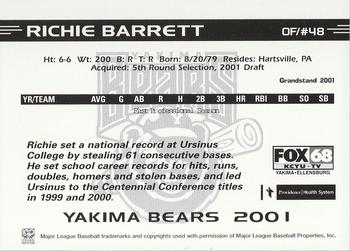 2001 Grandstand Yakima Bears #NNO Richie Barrett Back