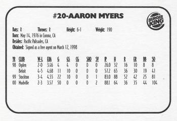 2001 Huntsville Stars #NNO Aaron Myers Back