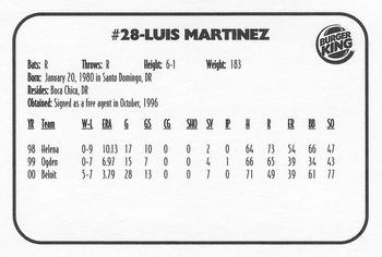 2001 Huntsville Stars #NNO Luis Martinez Back