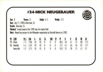 2001 Huntsville Stars #NNO Nick Neugebauer Back