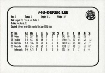 2001 Huntsville Stars #NNO Derek Lee Back