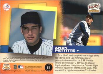 1998 Pacific Invincible - Platinum Blue #54 Andy Pettitte Back