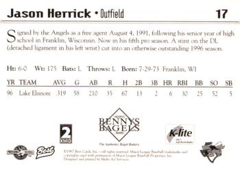 1997 Best Midland Angels #17 Jason Herrick Back