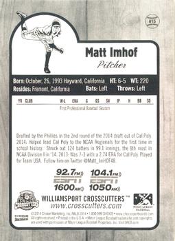 2014 Choice Williamsport Crosscutters #15 Matt Imhof Back