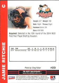 2014 Choice Tri-City ValleyCats #23 Jamie Ritchie Back