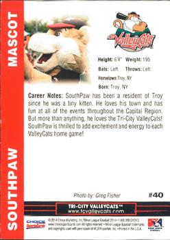 2014 Choice Tri-City ValleyCats #40 Southpaw Back
