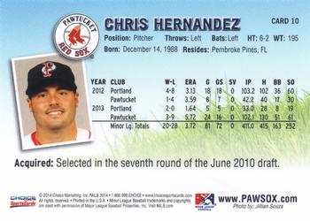 2014 Choice Pawtucket Red Sox #10 Chris Hernandez Back