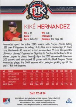 2014 Brandt Oklahoma City RedHawks #12 Kike Hernandez Back