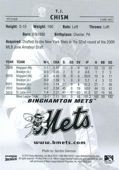 2014 Choice Binghamton Mets #7 T.J. Chism Back