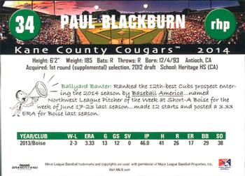 2014 Grandstand Kane County Cougars #NNO Paul Blackburn Back