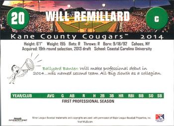 2014 Grandstand Kane County Cougars #NNO Will Remillard Back