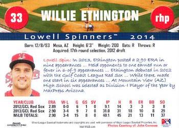 2014 Grandstand Lowell Spinners #NNO Willie Ethington Back