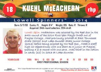 2014 Grandstand Lowell Spinners #NNO Kuehl McEachern Back