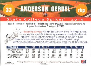 2014 Grandstand State College Spikes #NNO Anderson Gerdel Back