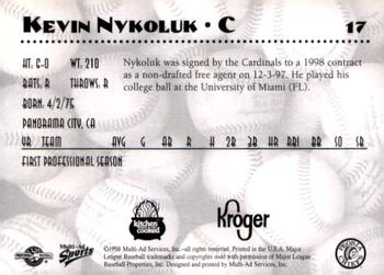 1998 Multi-Ad Peoria Chiefs SGA #17 Kevin Nykoluk Back