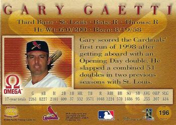 1998 Pacific Omega - Red #196 Gary Gaetti Back
