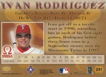 1998 Pacific Omega - Red #241 Ivan Rodriguez Back