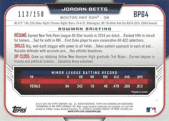 2015 Bowman - Prospects Blue #BP64 Jordan Betts Back