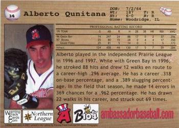 2000 Warning Track Allentown Ambassadors #14 Alberto Qunitana Back