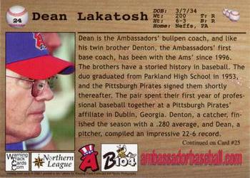 2000 Warning Track Allentown Ambassadors #24 Dean Lakatosh Back