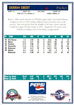 2000 Blueline Q-Cards Richmond Braves #7 Derrin Ebert Back