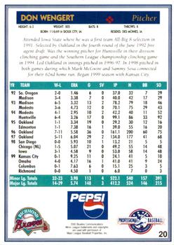 2000 Blueline Q-Cards Richmond Braves #20 Don Wengert Back