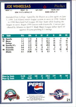 2000 Blueline Q-Cards Richmond Braves #21 Joe Winkelsas Back