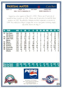 2000 Blueline Q-Cards Richmond Braves #23 Pascual Matos Back