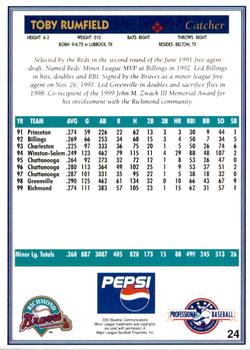 2000 Blueline Q-Cards Richmond Braves #24 Toby Rumfield Back