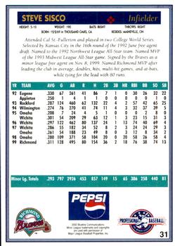 2000 Blueline Q-Cards Richmond Braves #31 Steve Sisco Back
