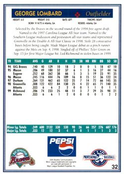 2000 Blueline Q-Cards Richmond Braves #32 George Lombard Back